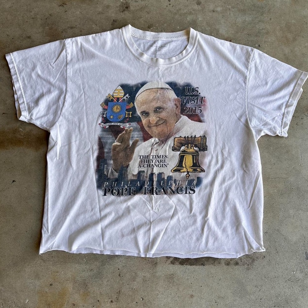 2015 Pope Francis USA Visit Tour White T-Shirt L The Times They Are A-Changin